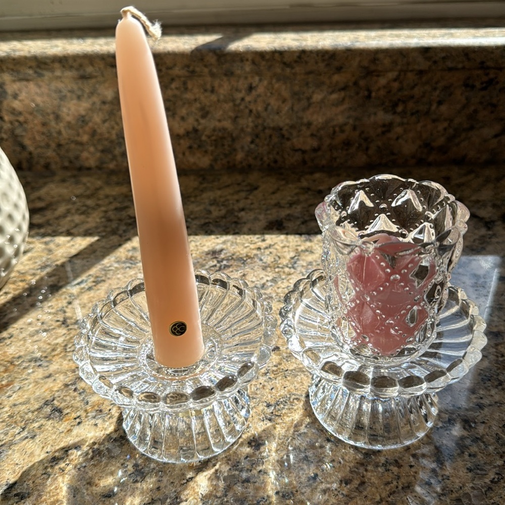 Partylite - P9246 Quilted Crystal Pair Votive Tealight Taper Pillar (w/box) - Picture 4 of 6